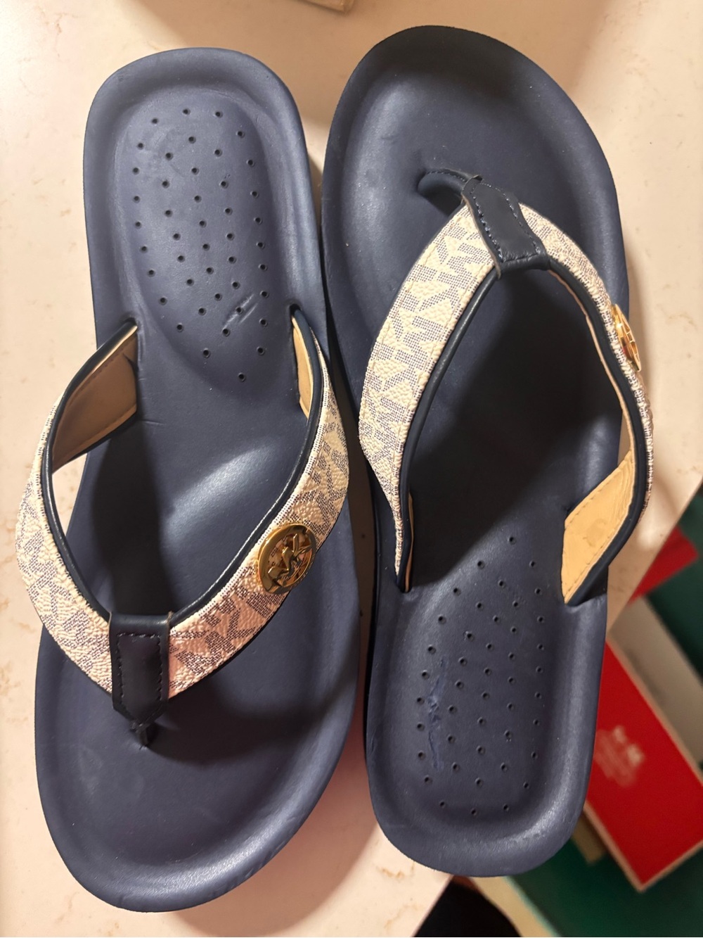Michael Kors Navy Blue flip flops